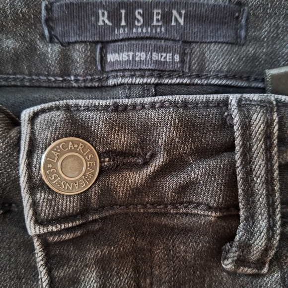 Risen Womens Distressed High Rise Black Skinny Jeans Stretch Crop Size 29 - Picture 3 of 10
